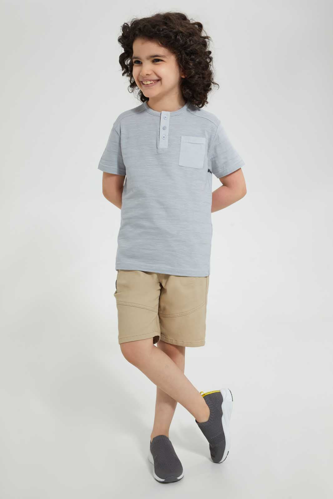 Redtag-Blue-Pkt-Henley-Henley-T-Shirts-Boys-2 to 8 Years