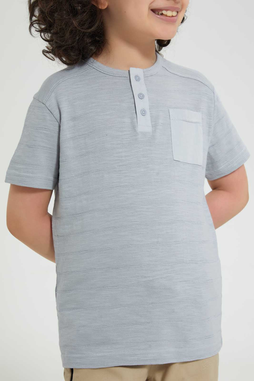 Redtag-Blue-Pkt-Henley-Henley-T-Shirts-Boys-2 to 8 Years