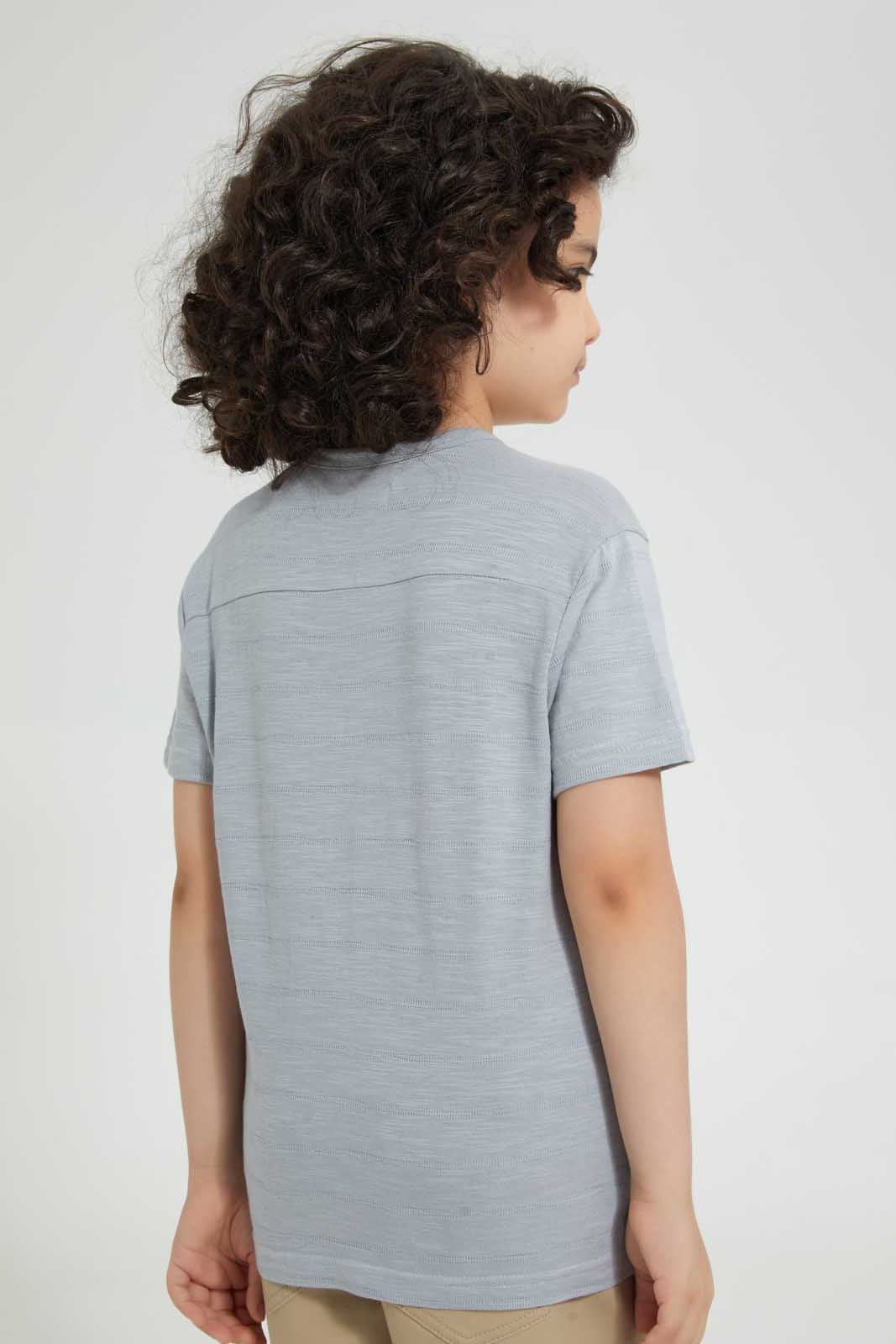 Redtag-Blue-Pkt-Henley-Henley-T-Shirts-Boys-2 to 8 Years
