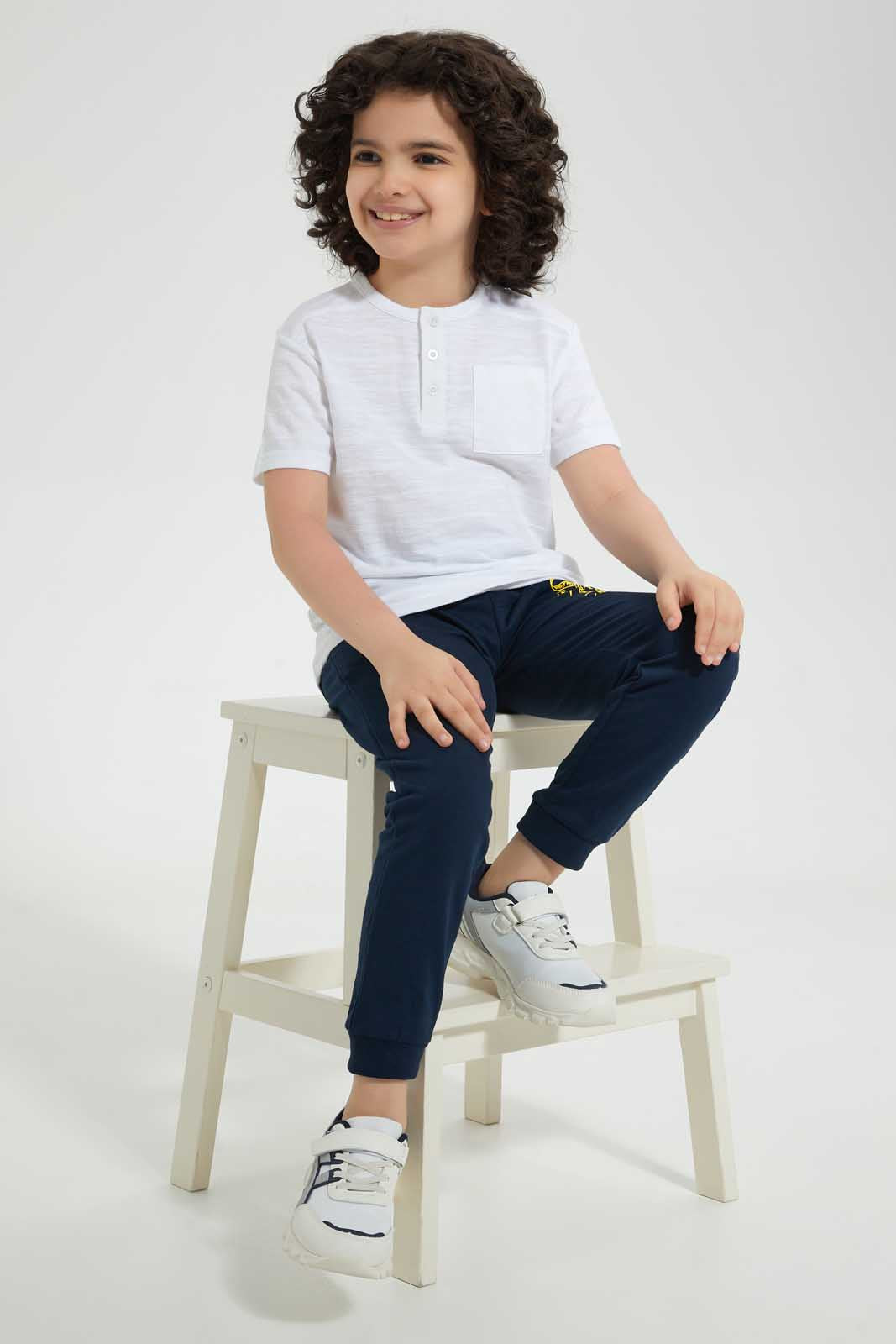 Redtag-White-Pkt-Henley-Henley-T-Shirts-Boys-2 to 8 Years