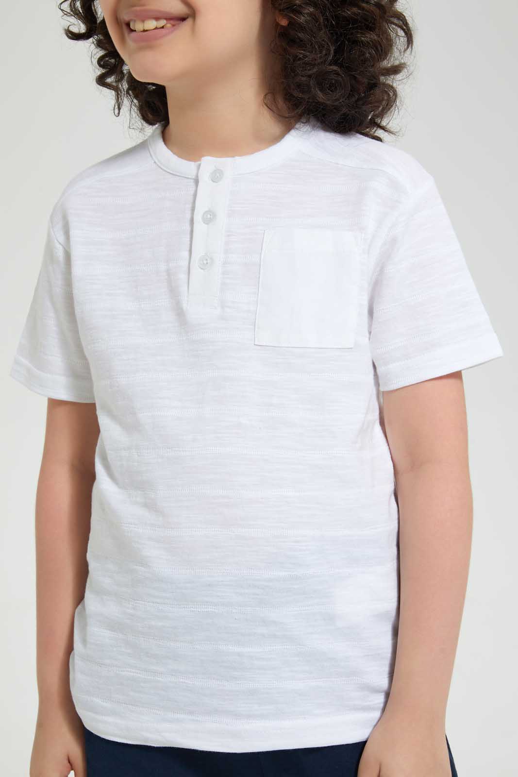 Redtag-White-Pkt-Henley-Henley-T-Shirts-Boys-2 to 8 Years