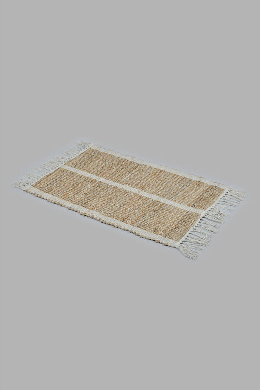 Beige Jute Striped Pattern Dhurrie
