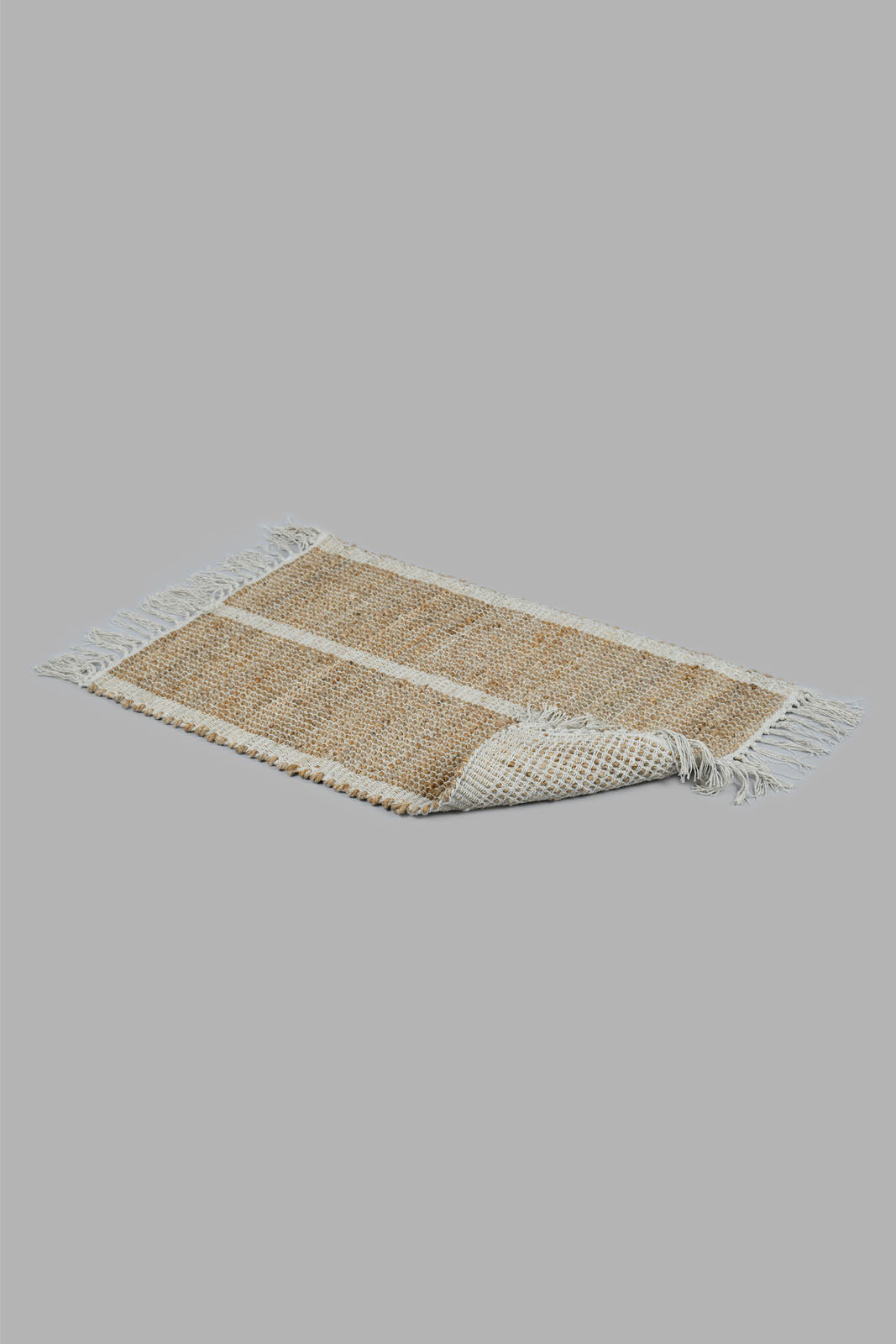 Beige Jute Striped Pattern Dhurrie