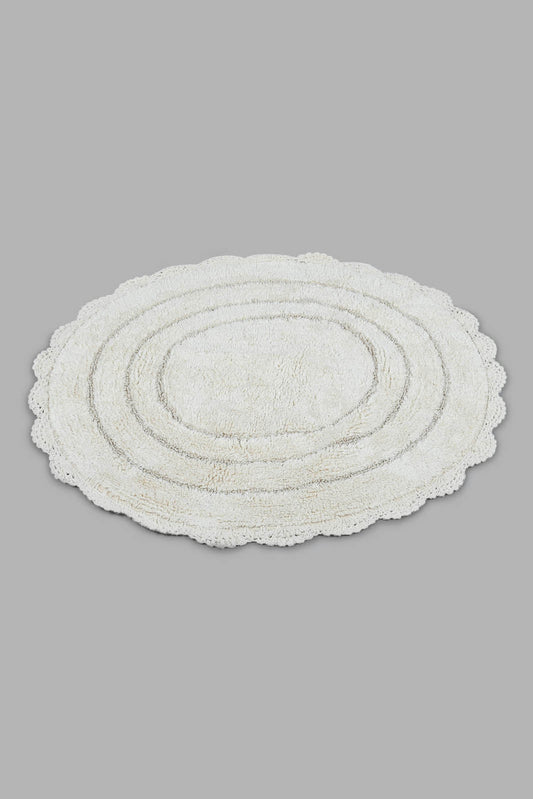 White Cotton Crochet Round Dhurrie