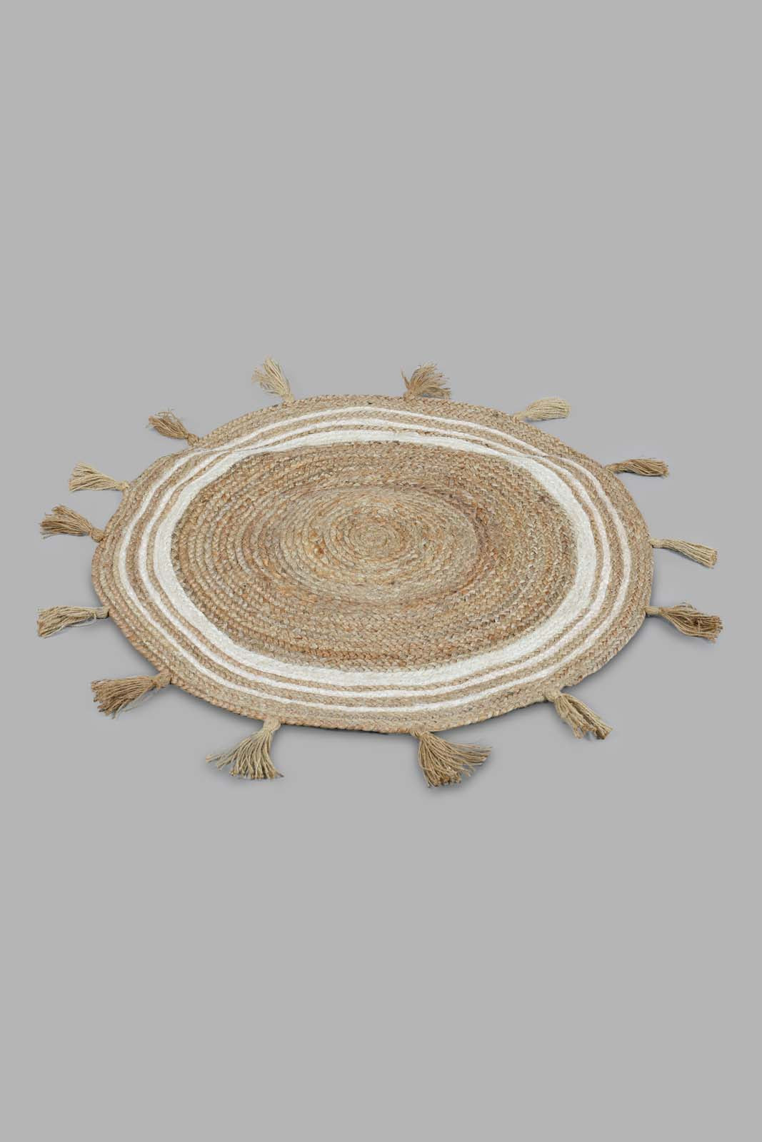 Brown Round Dhurrie With Tassels