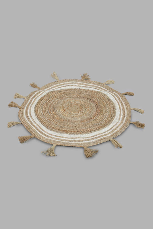 Brown Round Dhurrie With Tassels