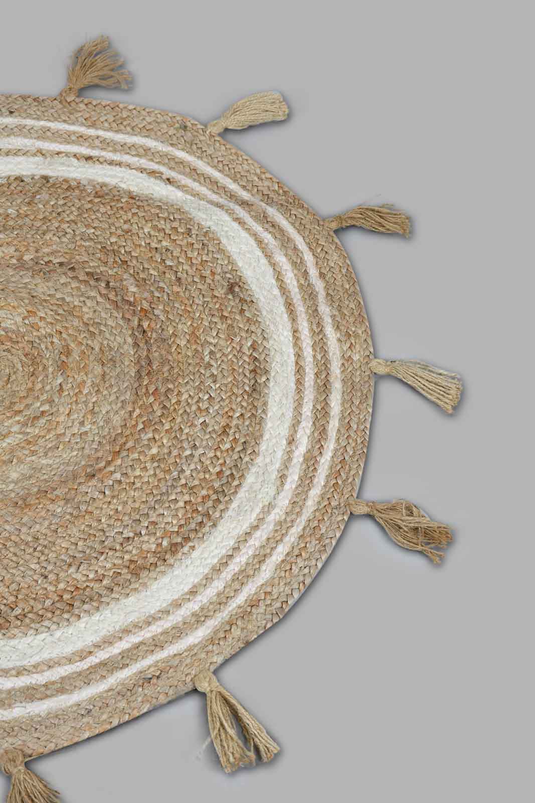 Brown Round Dhurrie With Tassels