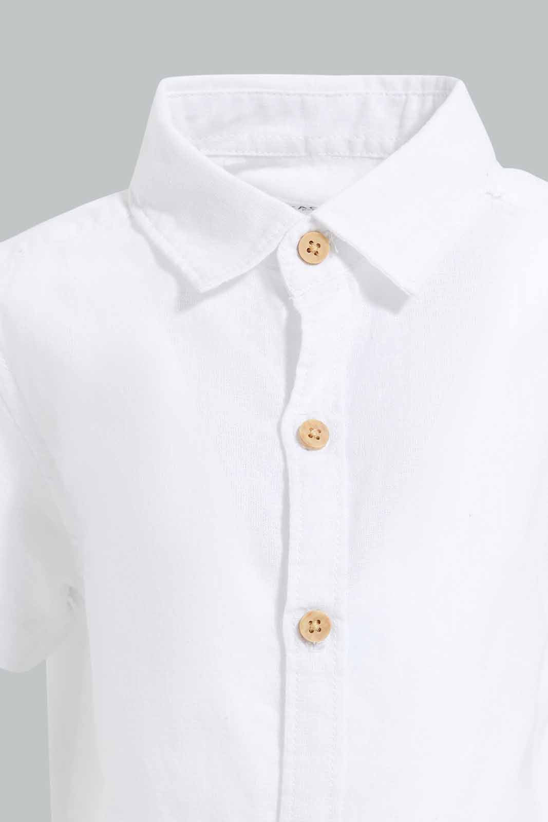 Redtag-White-And-Mustard-Linen-2-Pack-Ss-Shirt-Casual-Shirts-Infant-Boys-3 to 24 Months