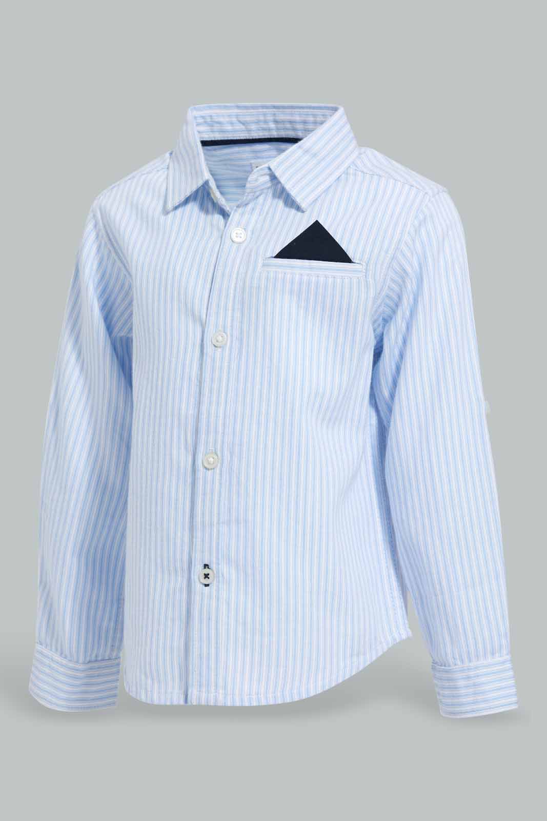 Redtag-Blue-Striped-Shirt-Ls-With-Pocket--Square-Category:Shirts,-Colour:Blue,-Filter:Infant-Boys-(3-to-24-Mths),-INB-Shirts,-New-In,-New-In-INB-APL,-Non-Sale,-S22C,-Section:Kidswear-Infant-Boys-