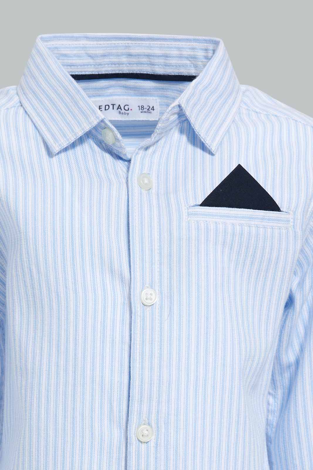 Redtag-Blue-Striped-Shirt-Ls-With-Pocket--Square-Category:Shirts,-Colour:Blue,-Filter:Infant-Boys-(3-to-24-Mths),-INB-Shirts,-New-In,-New-In-INB-APL,-Non-Sale,-S22C,-Section:Kidswear-Infant-Boys-