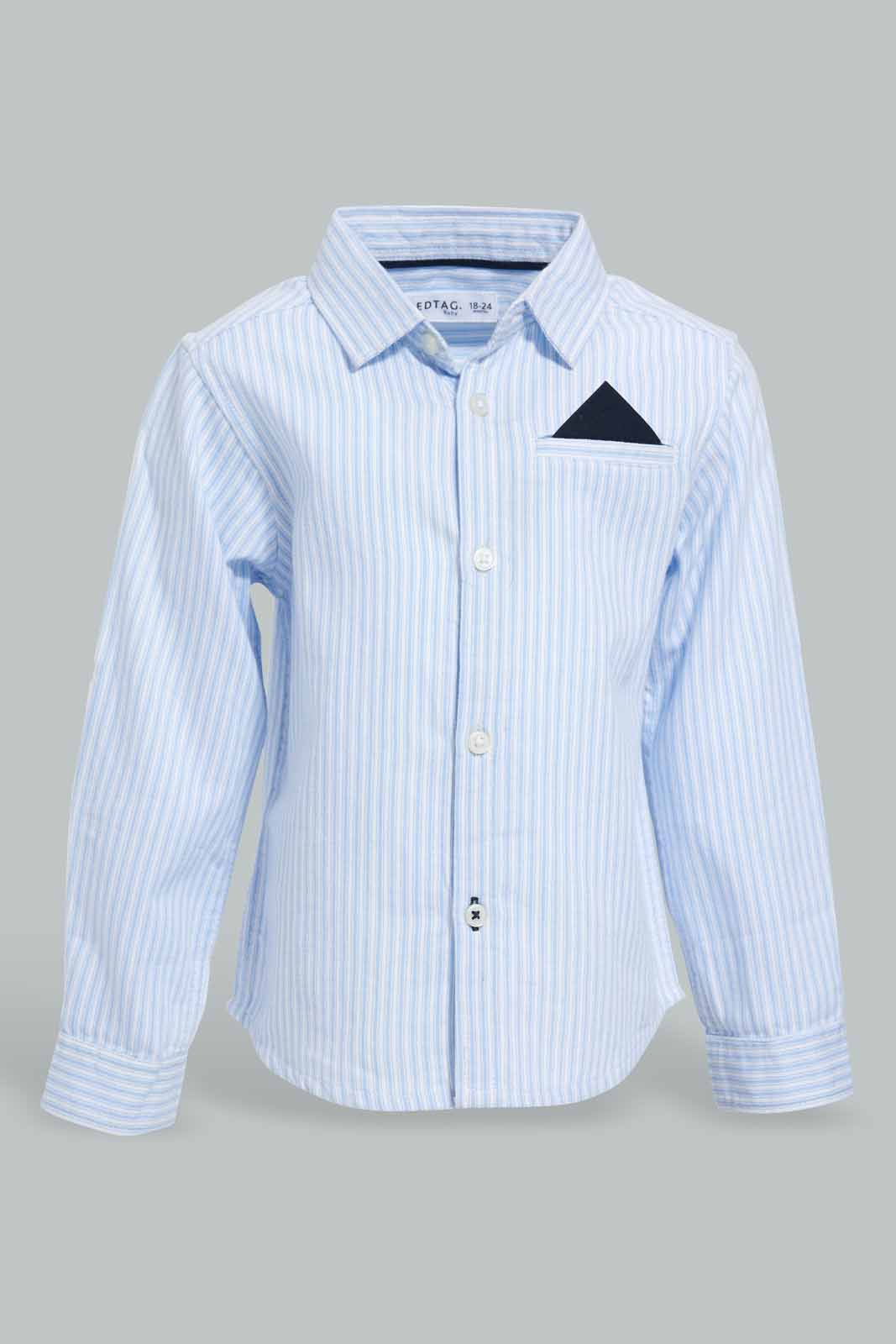 Redtag-Blue-Striped-Shirt-Ls-With-Pocket--Square-Category:Shirts,-Colour:Blue,-Filter:Infant-Boys-(3-to-24-Mths),-INB-Shirts,-New-In,-New-In-INB-APL,-Non-Sale,-S22C,-Section:Kidswear-Infant-Boys-