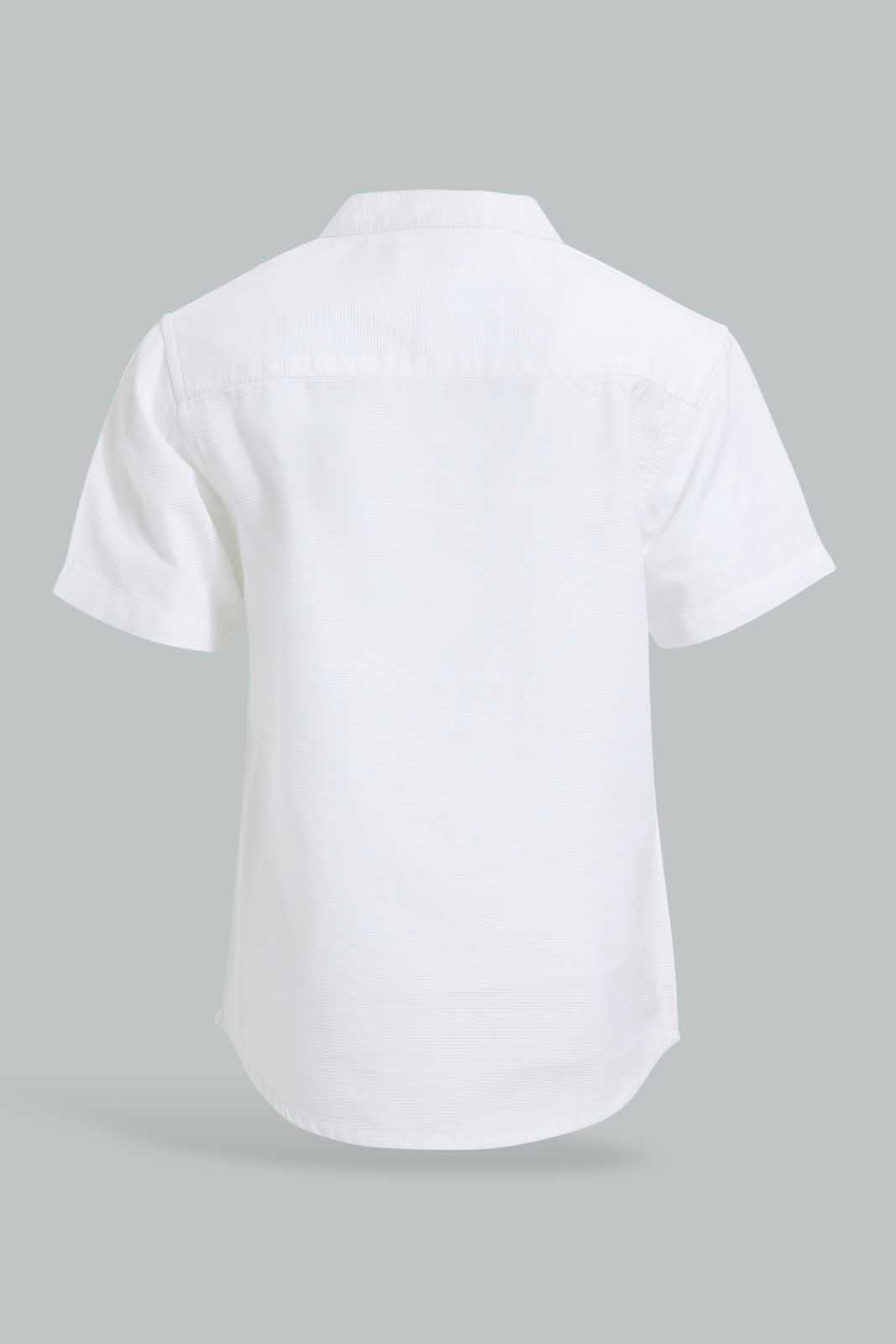 Redtag-White-Dobby-Short-Sleeve-Mandarin-Shirt-Casual-Shirts-Infant-Boys-3 to 24 Months