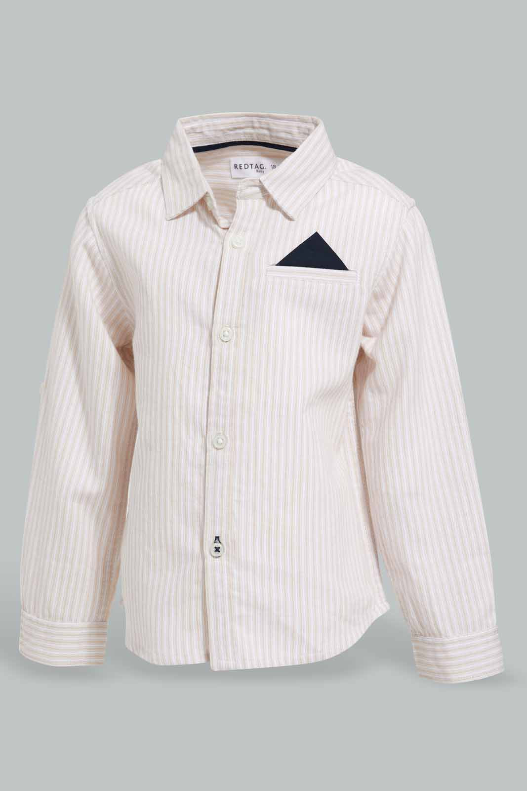 Redtag-Beige-Striped-Shirt-Ls-With-Pocket-Square-Category:Shirts,-Colour:Beige,-Filter:Infant-Boys-(3-to-24-Mths),-INB-Shirts,-New-In,-New-In-INB-APL,-Non-Sale,-S22C,-Section:Kidswear-Infant-Boys-