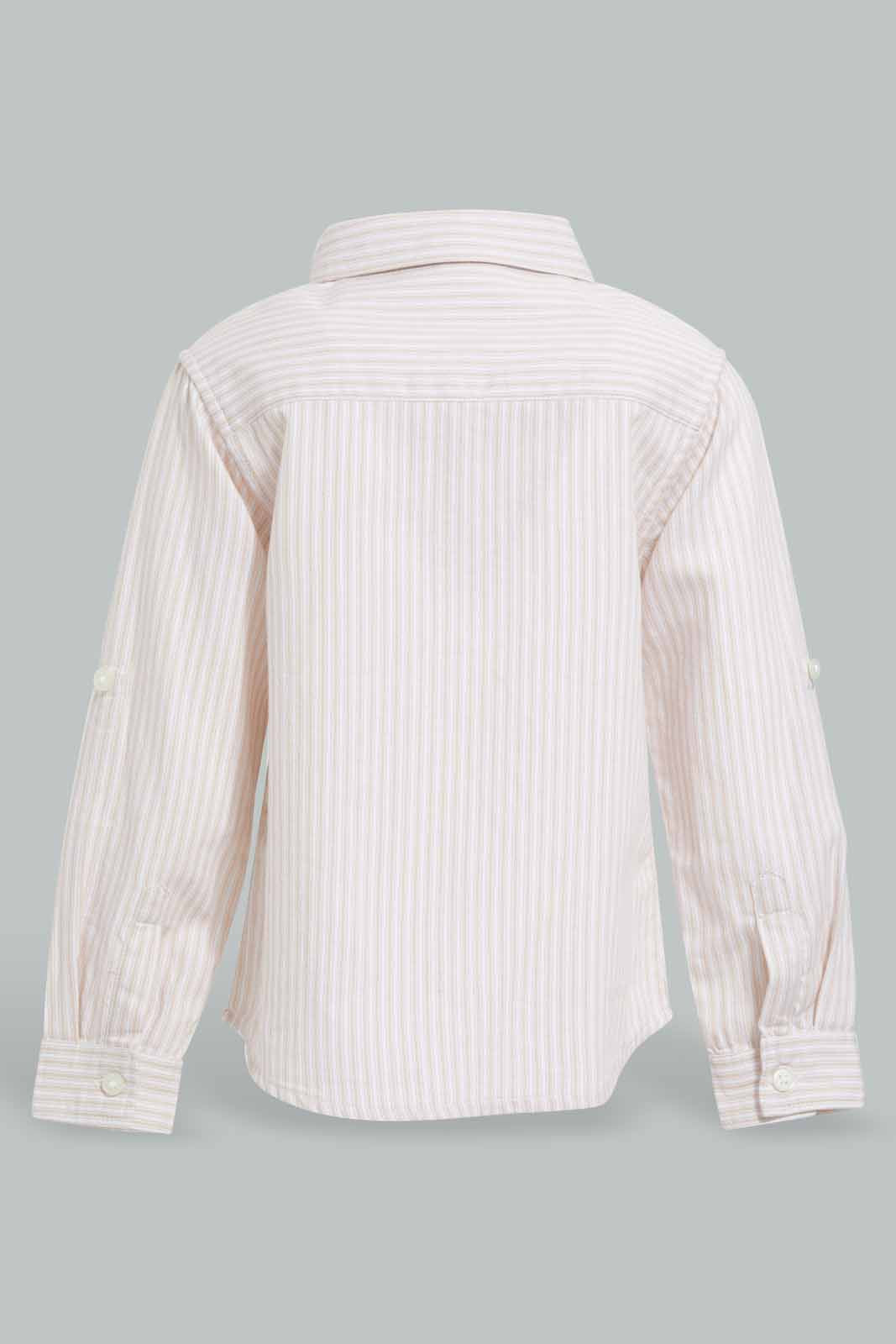 Redtag-Beige-Striped-Shirt-Ls-With-Pocket-Square-Category:Shirts,-Colour:Beige,-Filter:Infant-Boys-(3-to-24-Mths),-INB-Shirts,-New-In,-New-In-INB-APL,-Non-Sale,-S22C,-Section:Kidswear-Infant-Boys-