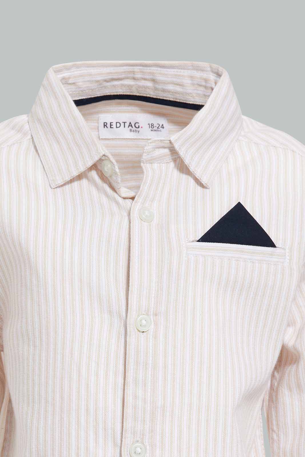 Redtag-Beige-Striped-Shirt-Ls-With-Pocket-Square-Category:Shirts,-Colour:Beige,-Filter:Infant-Boys-(3-to-24-Mths),-INB-Shirts,-New-In,-New-In-INB-APL,-Non-Sale,-S22C,-Section:Kidswear-Infant-Boys-