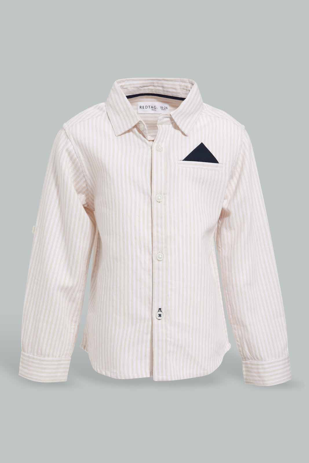 Redtag-Beige-Striped-Shirt-Ls-With-Pocket-Square-Category:Shirts,-Colour:Beige,-Filter:Infant-Boys-(3-to-24-Mths),-INB-Shirts,-New-In,-New-In-INB-APL,-Non-Sale,-S22C,-Section:Kidswear-Infant-Boys-