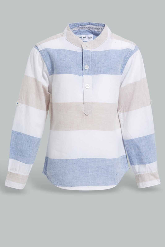 Redtag-Beige-And-White-Striped-Mandarin-Roll-Up-Ls-Shirt-Bundle,-Category:Shirts,-Colour:Beige,-Deals:Sale,-Filter:Infant-Boys-(3-to-24-Mths),-INB-Shirts,-S22C,-Sale-INB-APL,-Section:Boys-(0-to-14Yrs)-Infant-Boys-3 to 24 Months