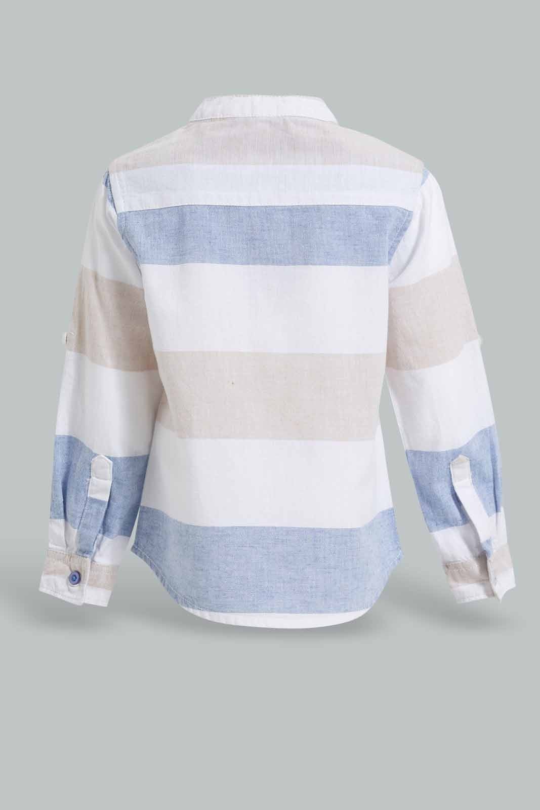 Redtag-Beige-And-White-Striped-Mandarin-Roll-Up-Ls-Shirt-Bundle,-Category:Shirts,-Colour:Beige,-Deals:Sale,-Filter:Infant-Boys-(3-to-24-Mths),-INB-Shirts,-S22C,-Sale-INB-APL,-Section:Boys-(0-to-14Yrs)-Infant-Boys-3 to 24 Months