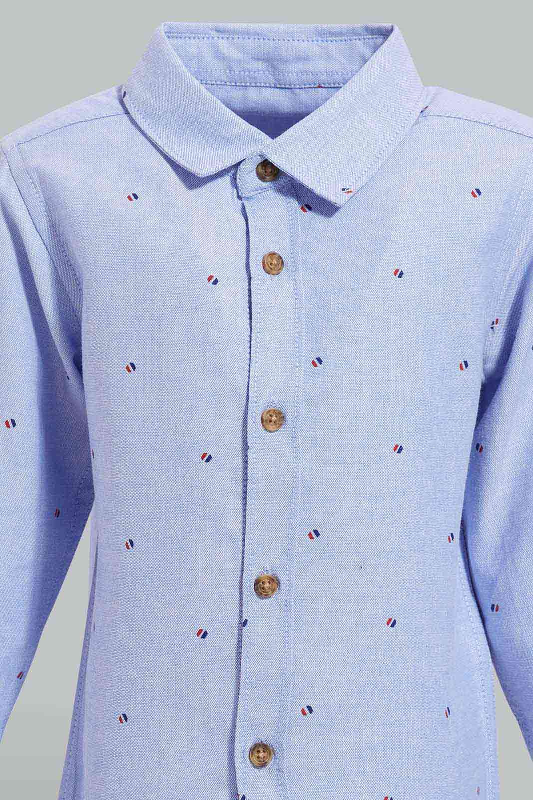 Redtag-Sky-Blue-Printed-Oxford-Ls-Shirt-With-Roll-Up-Category:Shirts,-Colour:Sky-Blue,-Deals:New-In,-Filter:Infant-Boys-(3-to-24-Mths),-INB-Shirts,-New-In-INB-APL,-Non-Sale,-S22C,-Section:Kidswear-Infant-Boys-