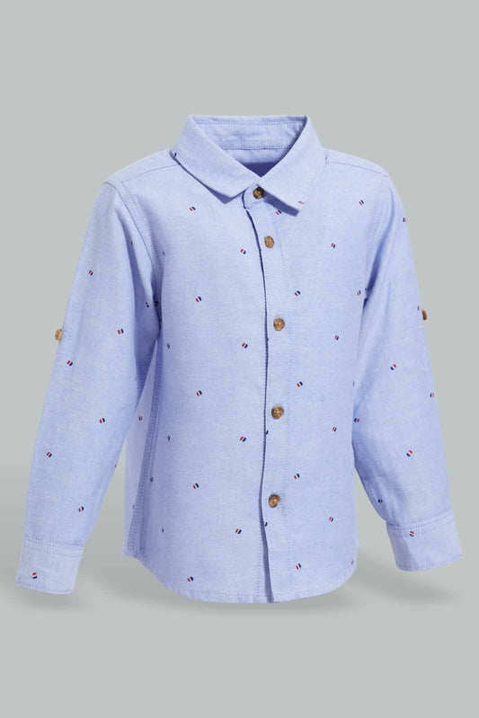 Redtag-Sky-Blue-Printed-Oxford-Ls-Shirt-With-Roll-Up-Category:Shirts,-Colour:Sky-Blue,-Deals:New-In,-Filter:Infant-Boys-(3-to-24-Mths),-INB-Shirts,-New-In-INB-APL,-Non-Sale,-S22C,-Section:Kidswear-Infant-Boys-