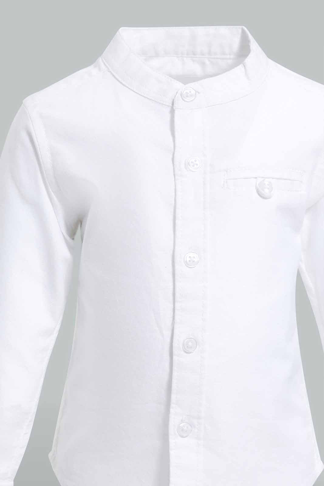 Redtag-White-Solid-Mandarin-Ls-Shirt-With-Roll-Up-Category:Shirts,-Colour:White,-Deals:New-In,-Filter:Infant-Boys-(3-to-24-Mths),-INB-Shirts,-New-In-INB-APL,-Non-Sale,-S22C,-Section:Kidswear-Infant-Boys-