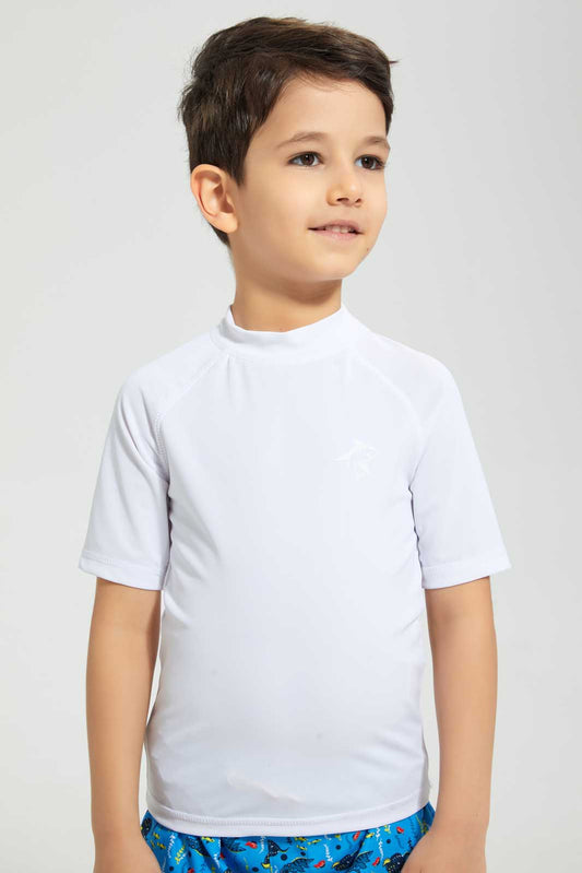 Redtag-White-Swm-Rash-Vest-Graphic-T-Shirts-Boys-2 to 8 Years
