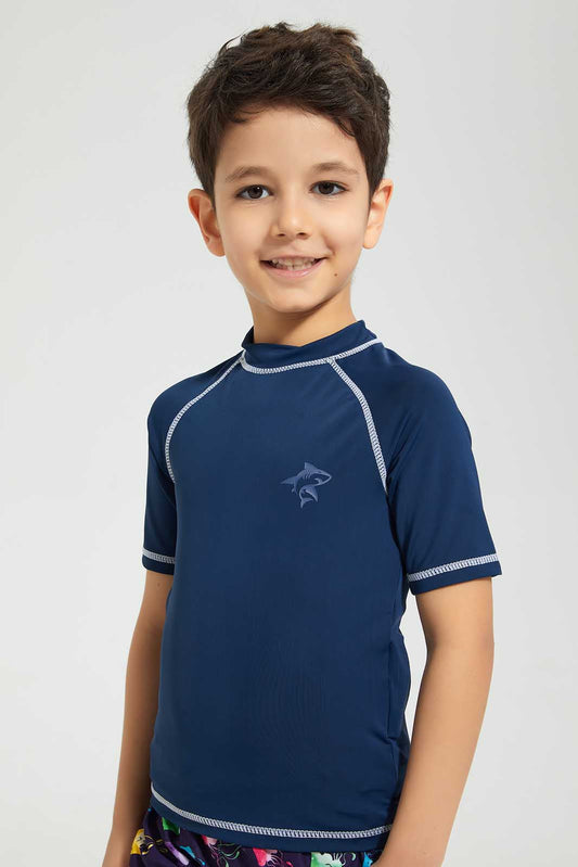 Redtag-Navy-Swm-Rash-Vest-Graphic-T-Shirts-Boys-2 to 8 Years