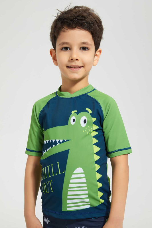 Redtag-Blue-Print-Swm-Rash-Vest-Graphic-T-Shirts-Boys-2 to 8 Years