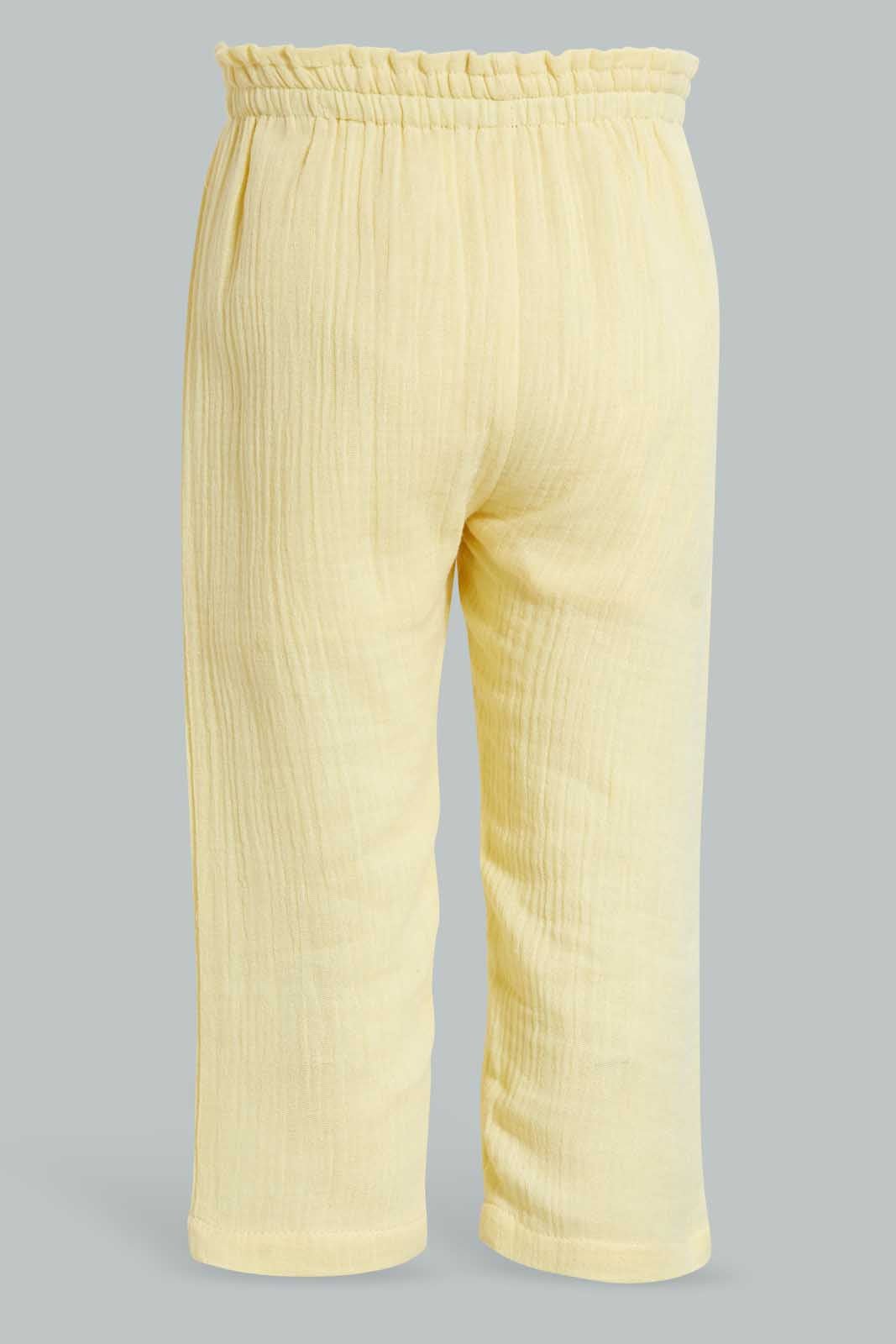 Redtag-Yellow-Solid-Wrinkeled-Trouser-Trousers-Infant-Girls-3 to 24 Months