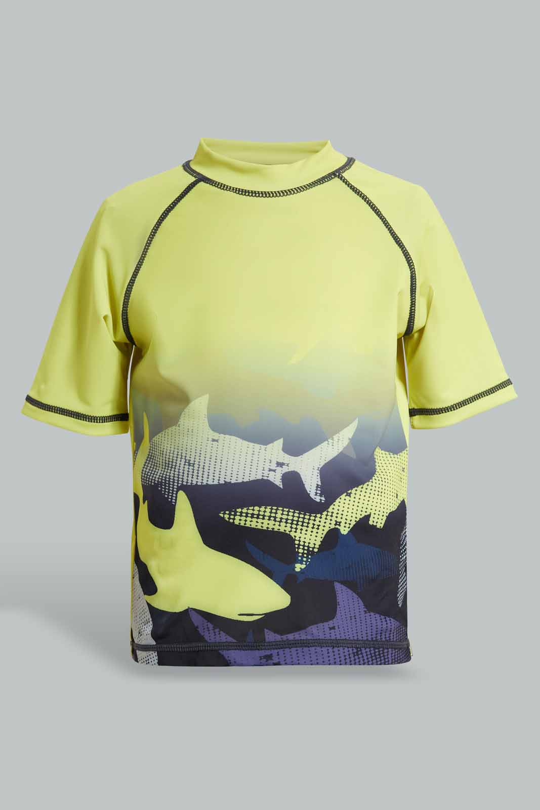 Redtag-Yellow-And-Navy-Shark-Sun-Protector-Swimsuit-(2-Piece)-BOY-Swimwear,-Category:Swimwear,-Colour:Navy,-Colour:Yellow,-Filter:Boys-(2-to-8-Yrs),-Non-Sale,-S22C,-Section:Boys-(0-to-14Yrs)--