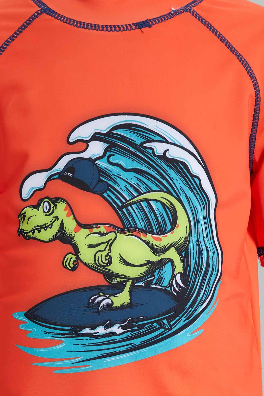 Redtag-Orange-And-Navy-Dino-Sun-Protector-Swim-Suit-(2-Piece)-BOY-Swimwear,-Category:Swimwear,-Colour:Navy,-Colour:Orange,-Filter:Boys-(2-to-8-Yrs),-Non-Sale,-S22C,-Section:Boys-(0-to-14Yrs)--
