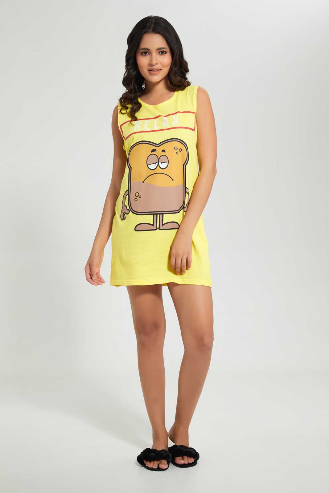 Redtag-Yellow-Printed-NighT-Shirt-Nightshirts-Women's-