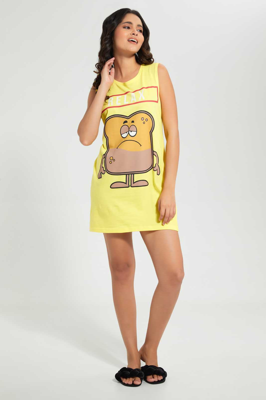 Redtag-Yellow-Printed-NighT-Shirt-Nightshirts-Women's-