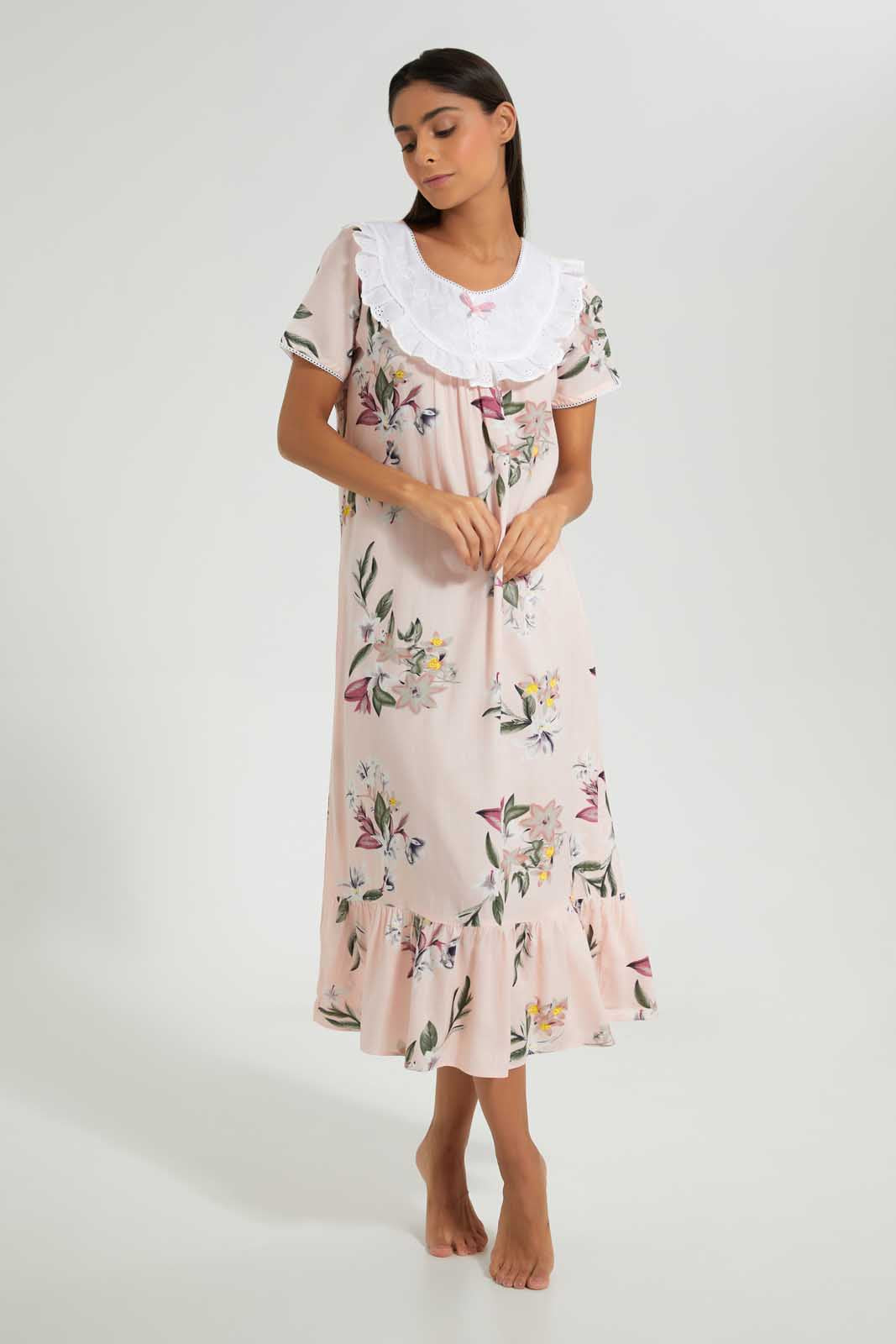 Redtag-Pink-Rayon-Printed-Nightgowns-Women's-