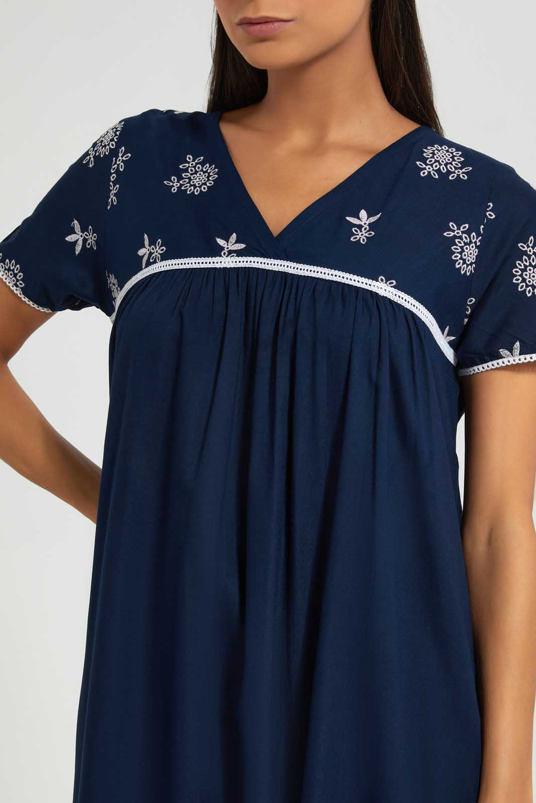Redtag-Assorted-Plain-Nightgown-With-Embroidery-Nightgowns-Women's-