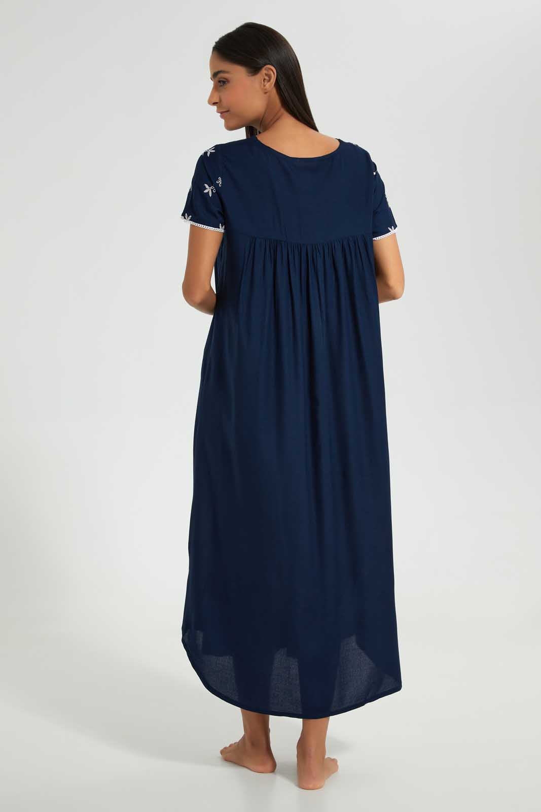 Redtag-Assorted-Plain-Nightgown-With-Embroidery-Nightgowns-Women's-