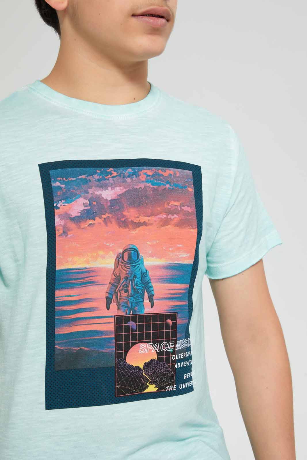 Redtag-Lt-Blue-Astronaut-Tee-Graphic-T-Shirts-Senior-Boys-9 to 14 Years