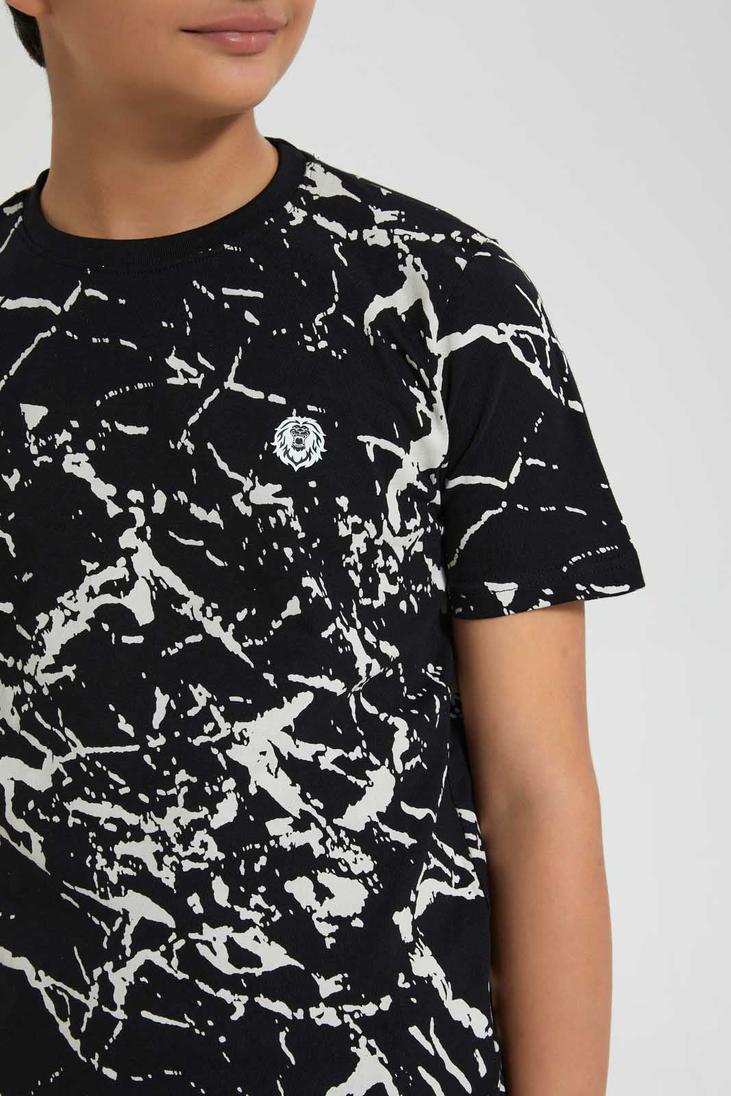 Redtag-Black-Marble-T-Shirt-Graphic-T-Shirts-Senior-Boys-9 to 14 Years
