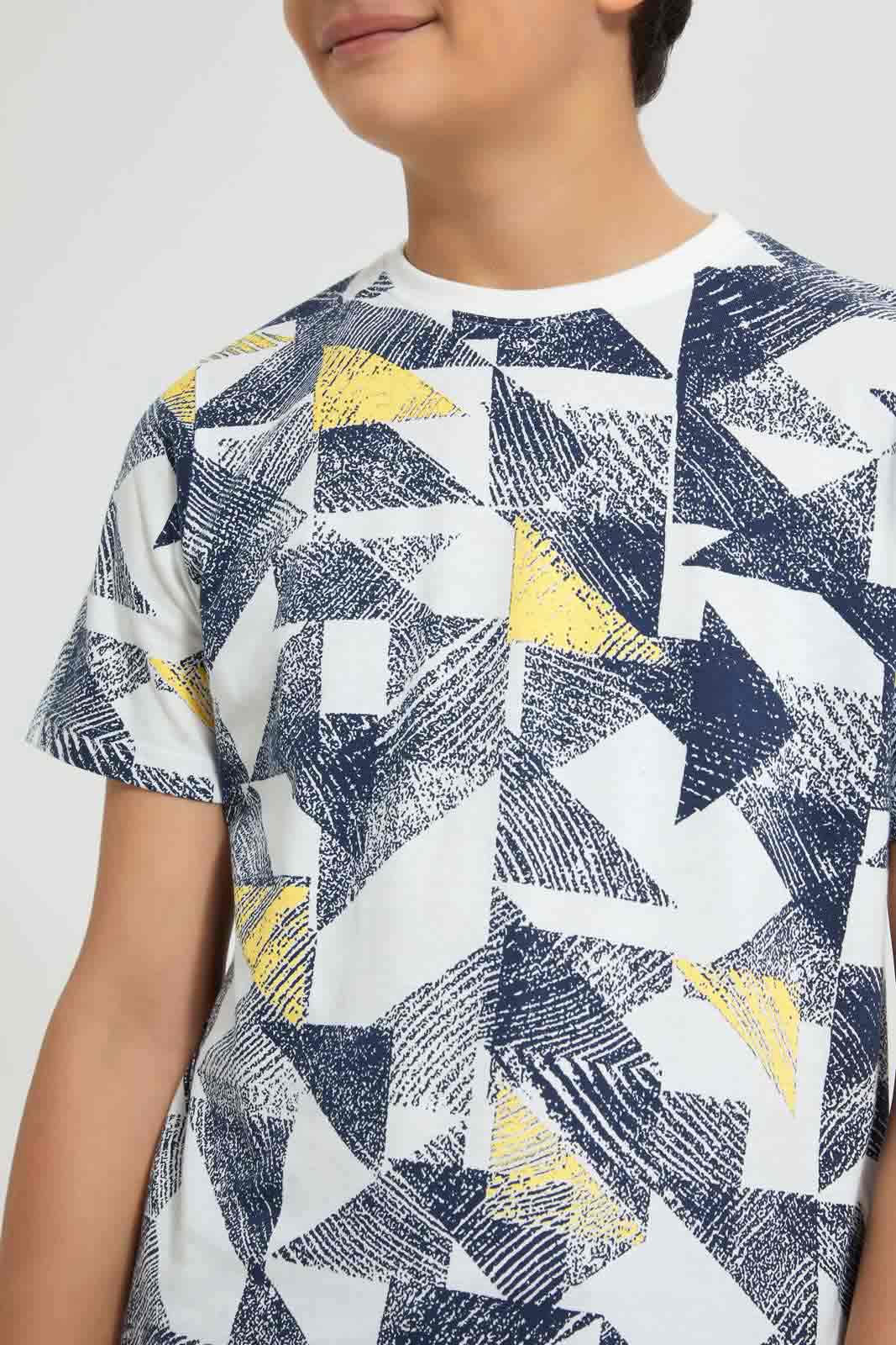 Redtag-White-Printed-T-Shirt-Graphic-T-Shirts-Senior-Boys-9 to 14 Years