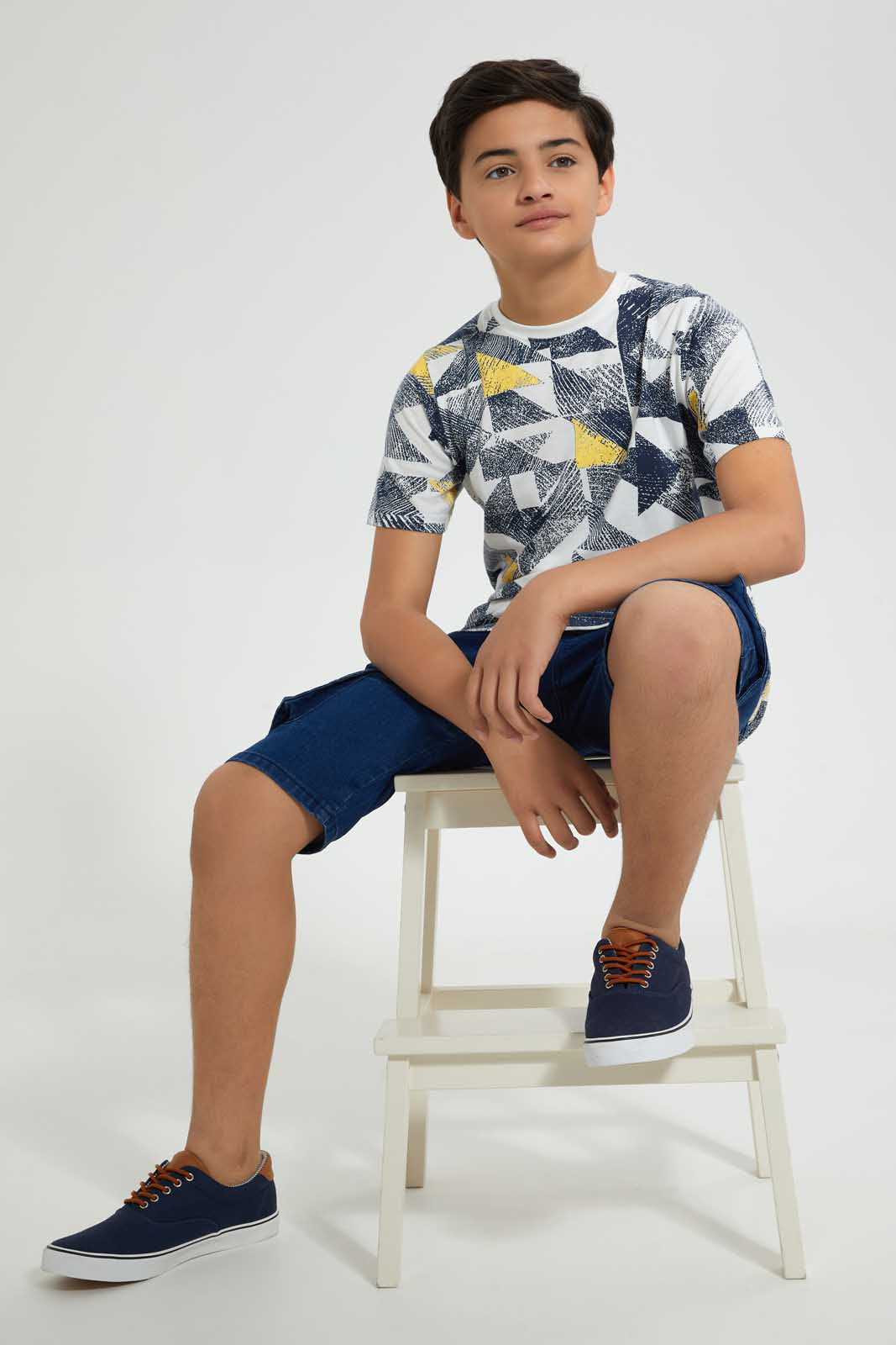 Redtag-White-Printed-T-Shirt-Graphic-T-Shirts-Senior-Boys-9 to 14 Years