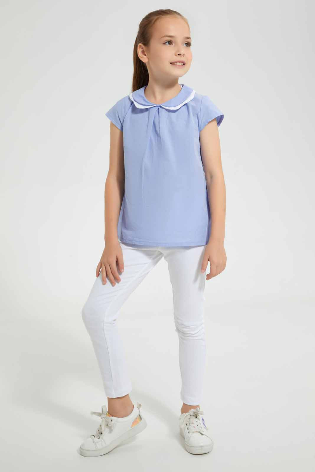 Redtag-Blue-Collared-Blouse-Blouses-Girls-2 to 8 Years