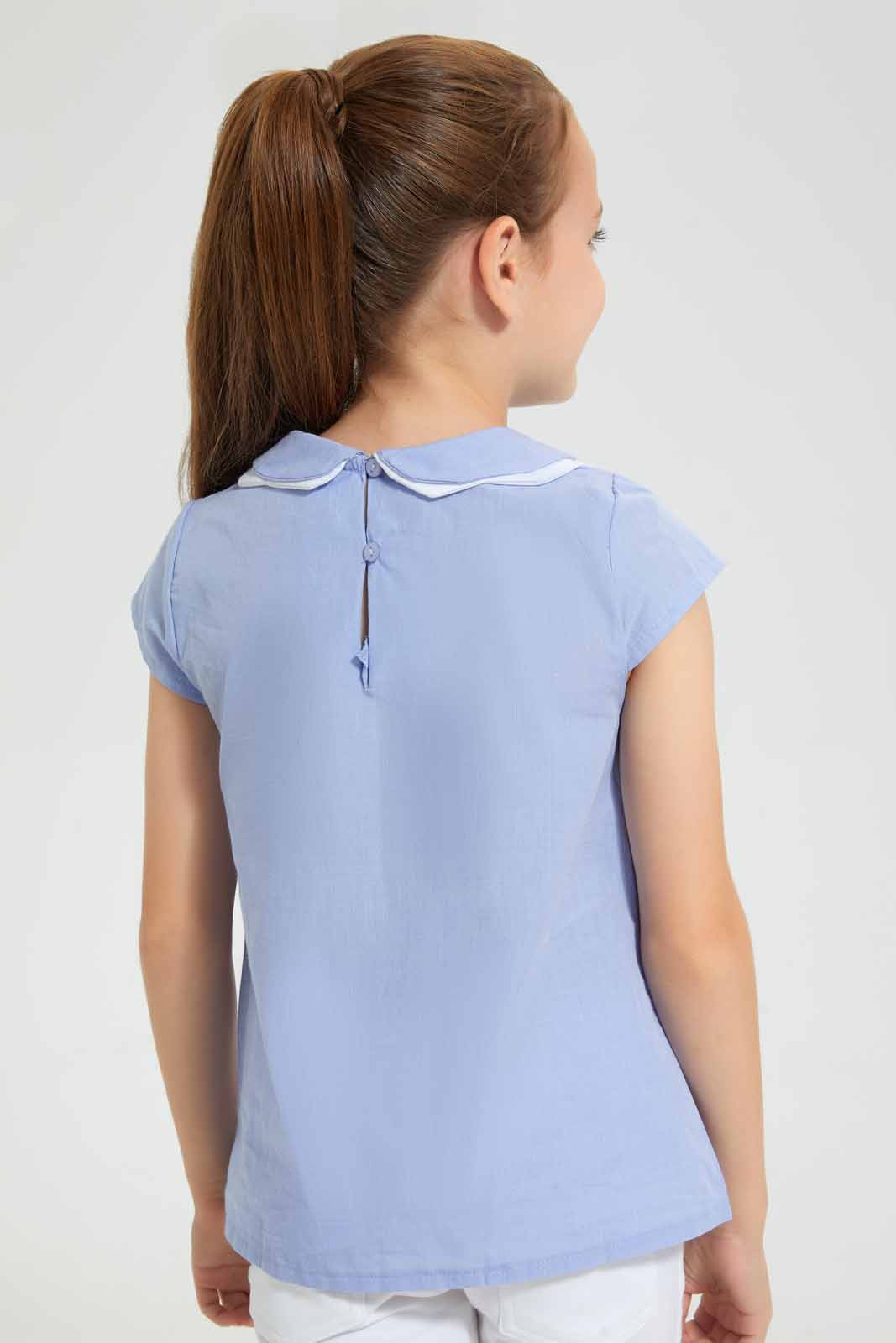 Redtag-Blue-Collared-Blouse-Blouses-Girls-2 to 8 Years