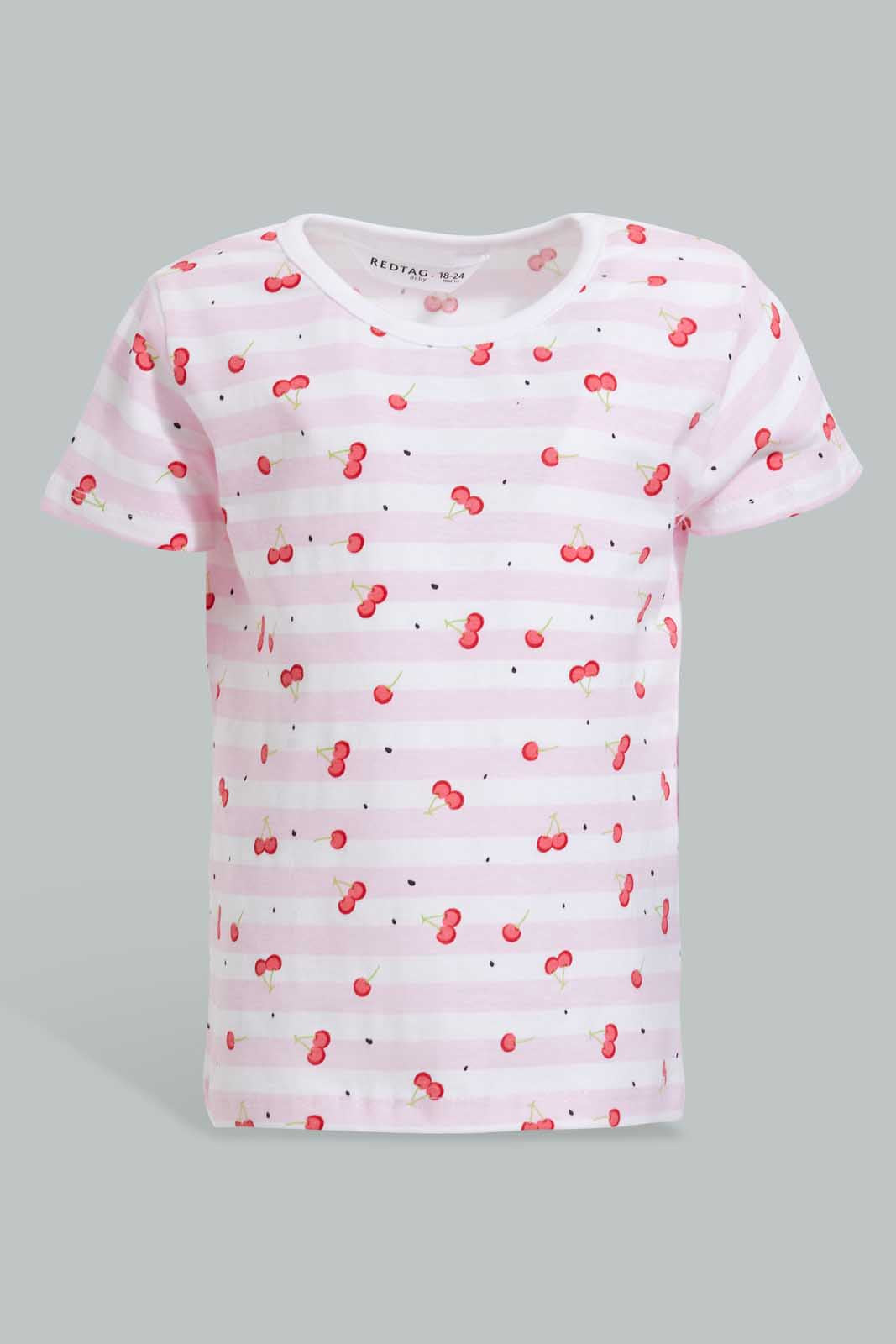 Redtag-Multi-Colour-2Pc-Pack-T-Shirt-Graphic-T-Shirts-Infant-Girls-3 to 24 Months