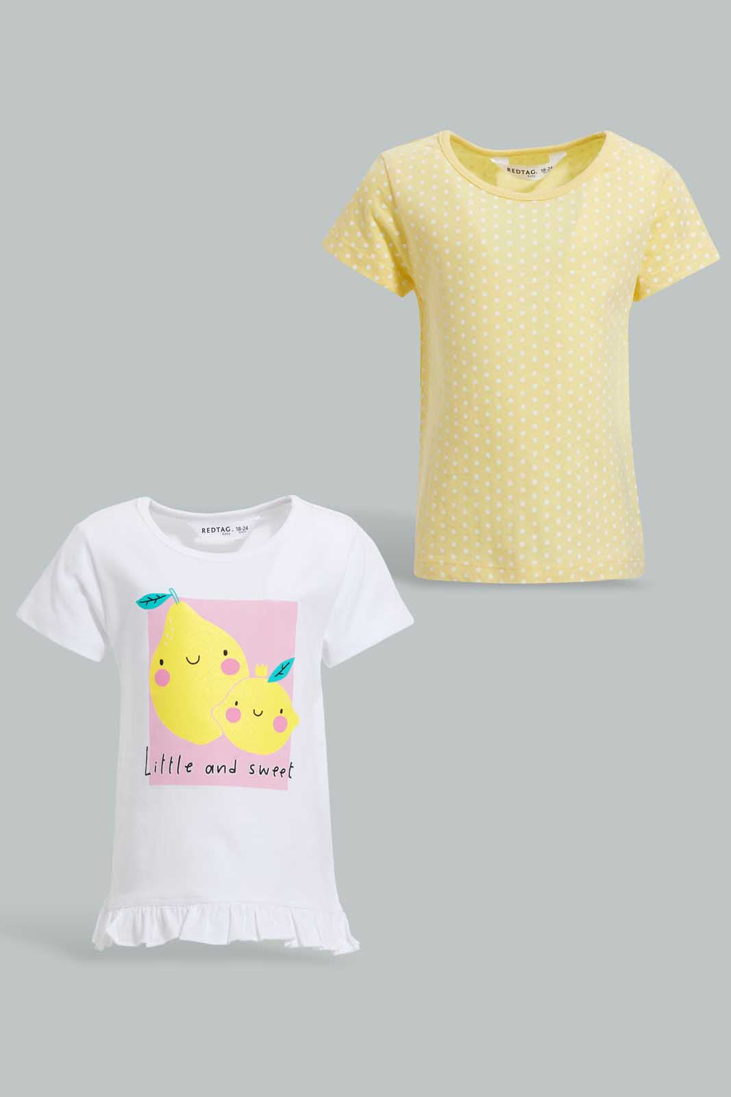 Redtag-Multi-Colour-2Pc-Pack-T-Shirt-Graphic-T-Shirts-Infant-Girls-3 to 24 Months