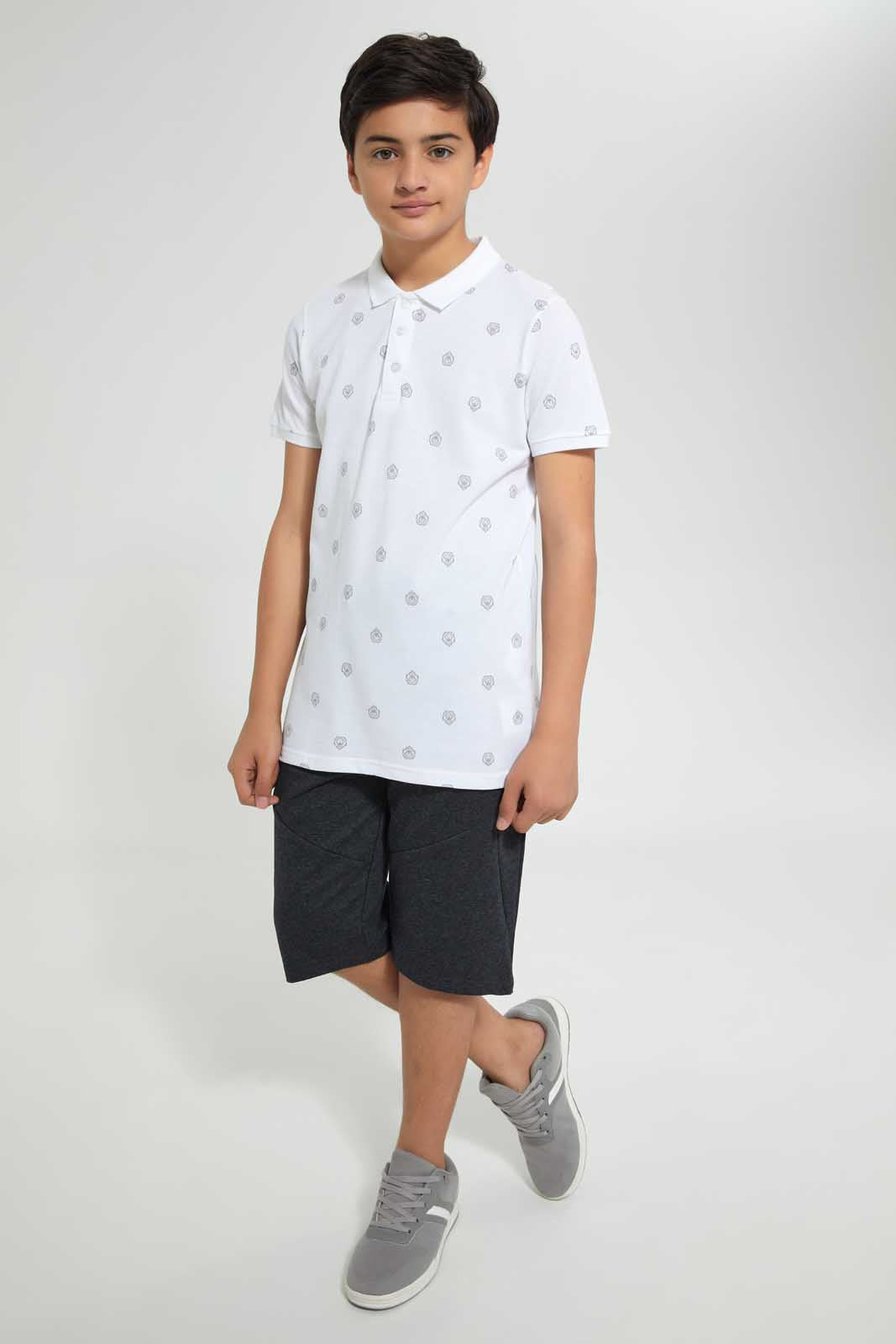 Redtag-White-Aop-Polo-Tee-Polo-Shirts-Senior-Boys-9 to 14 Years
