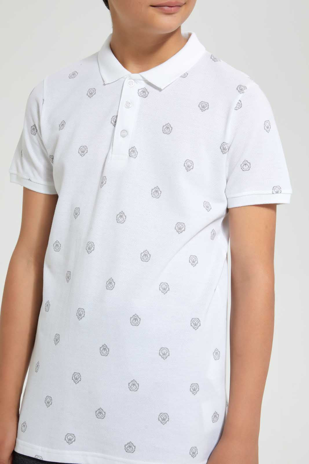 Redtag-White-Aop-Polo-Tee-Polo-Shirts-Senior-Boys-9 to 14 Years