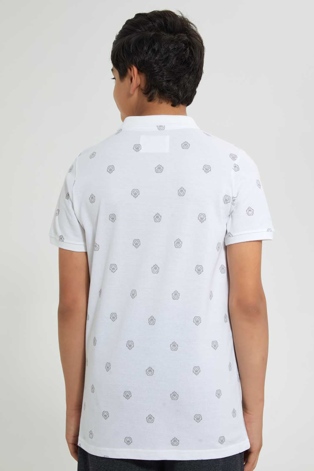 Redtag-White-Aop-Polo-Tee-Polo-Shirts-Senior-Boys-9 to 14 Years