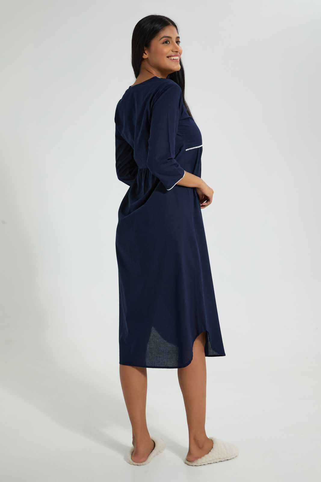 Redtag-Assorted-Plain-Nightgown-With-Embroidery-Nightgowns-Women's-