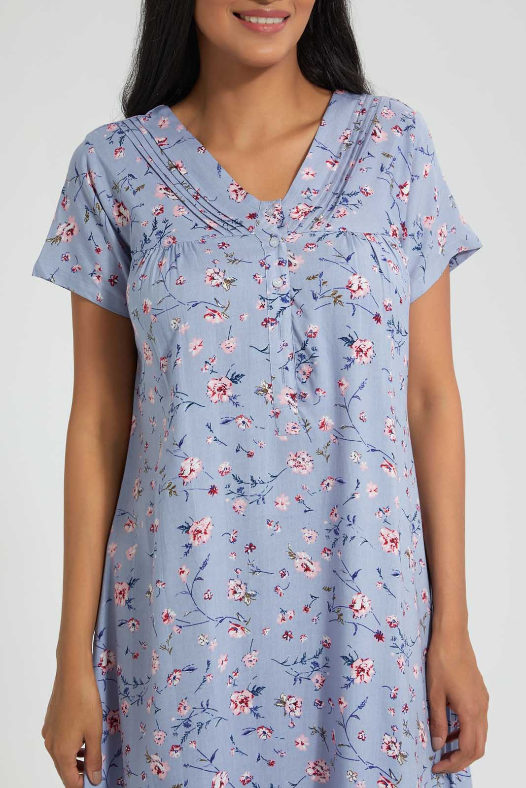 Redtag-Blue-Floral-Printed-Nightgown-Nightgowns-Women's-