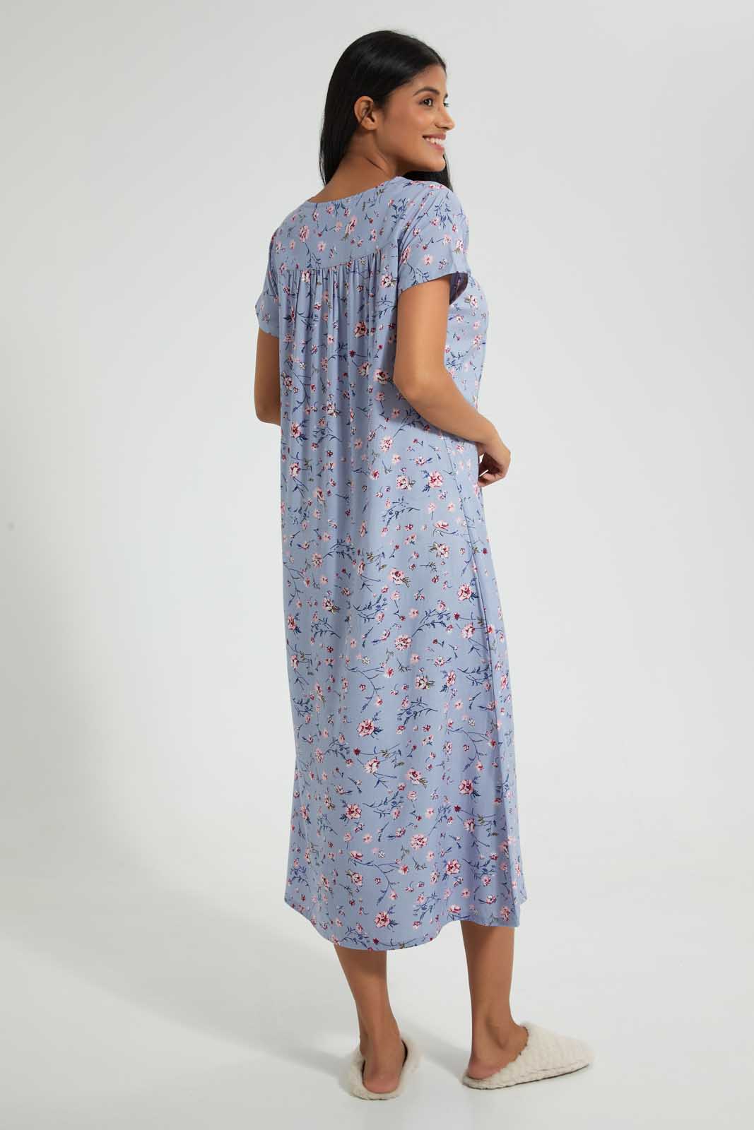 Redtag-Blue-Floral-Printed-Nightgown-Nightgowns-Women's-